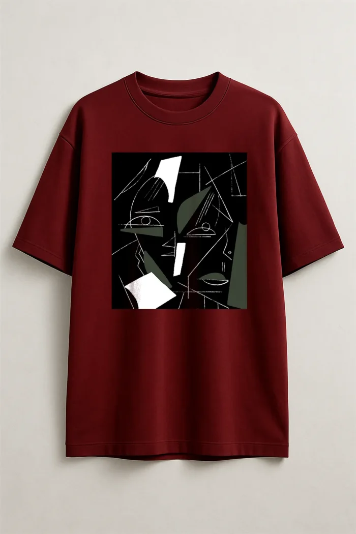 ABSTRACT – Oversized Tee in Maroon - Image 1